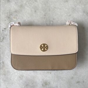 Tory Burch Cream and Tan Crossbody Bag with Gold Logo